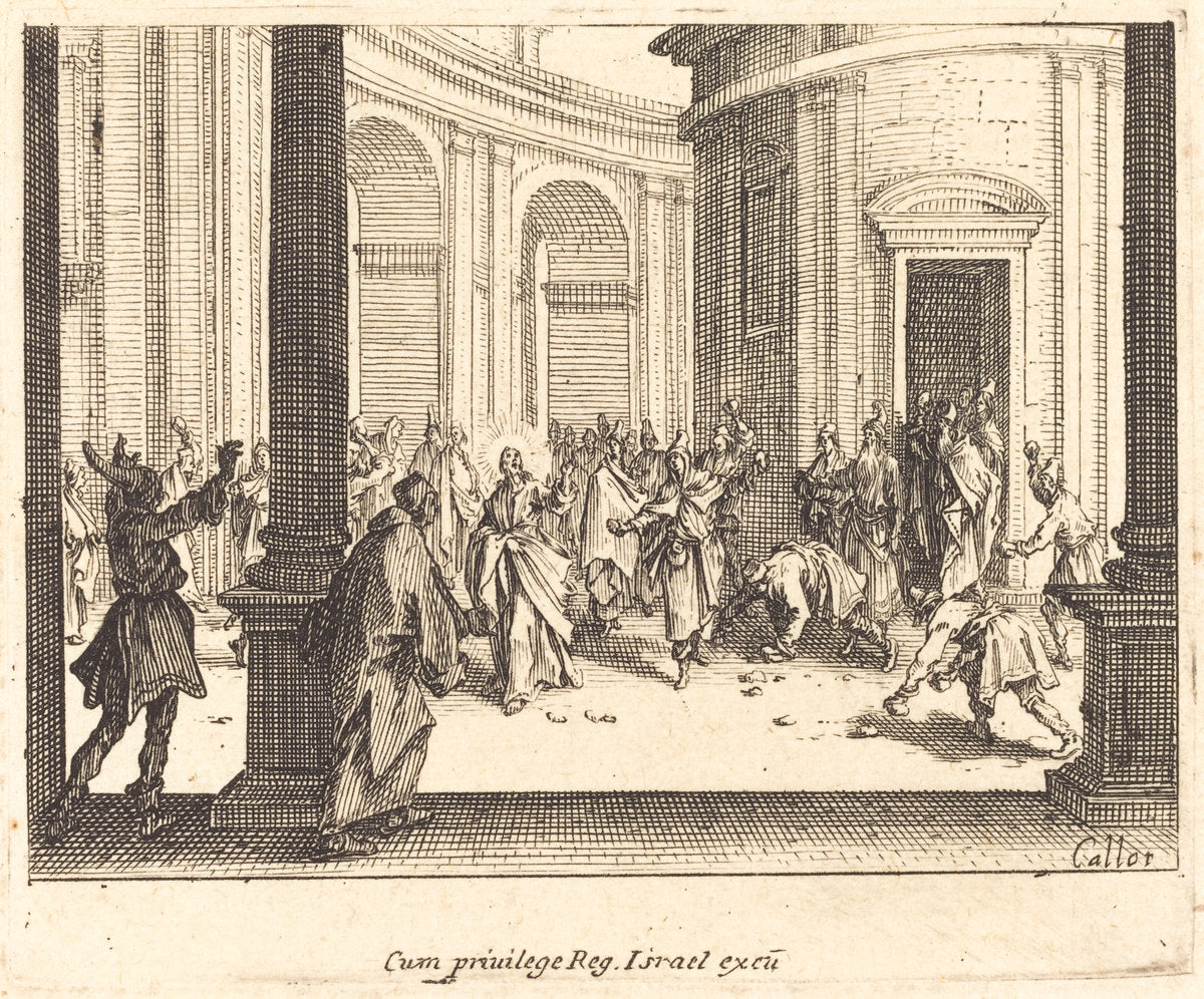 Stoning of Jesus by Jacques Callot (French, 1592 - 1635), 16X12"(A3)Poster Print