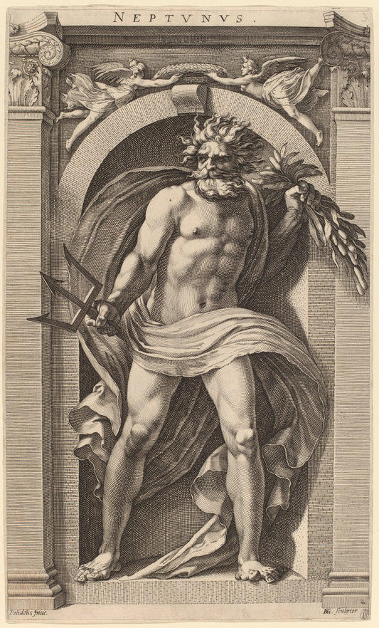 Neptune by Hendrik Goltzius after Polidoro da Caravaggio (Dutch, 1558 - 1617), 16X12"(A3)Poster Print