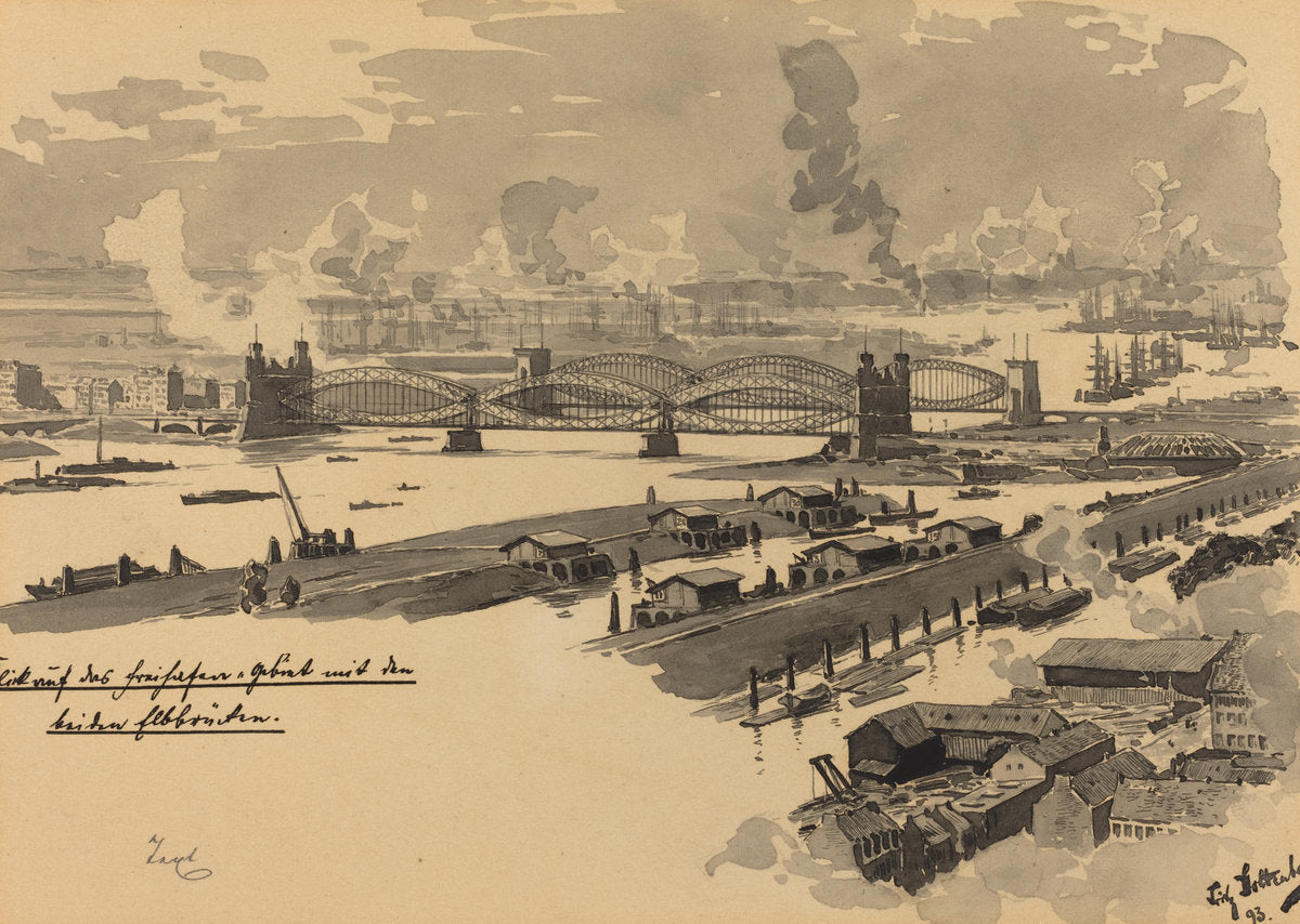 Freihafen mit den Elbbrucken by Fritz Stoltenberg (German, 1855 - 1921), 16X12"(A3)Poster Print