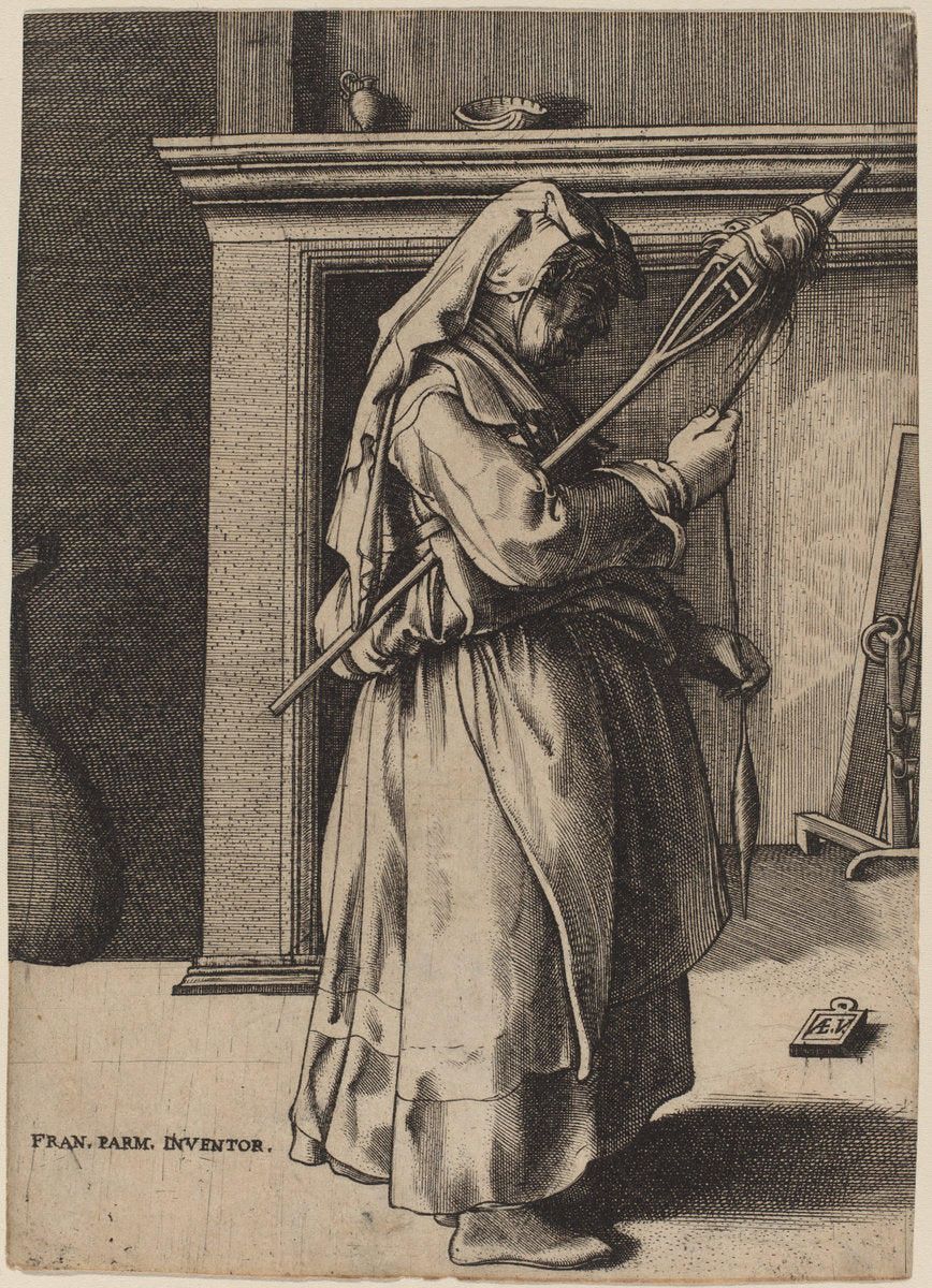 Old Woman with a Distaff by Enea Vico after Parmigianino (Italian, 1523 - 1567), 16X12"(A3)Poster Print