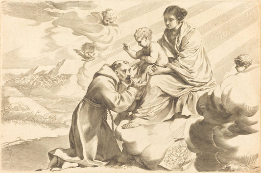 Saint Francis Adoring the Christ Child by Claude Mellan (French, 1598 - 1688), 16X12"(A3)Poster Print