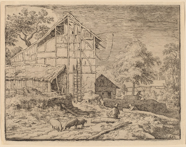 Cottage with Two Ladders by Allart van Everdingen (Dutch, 1621 - 1675), 16X12"(A3)Poster Print