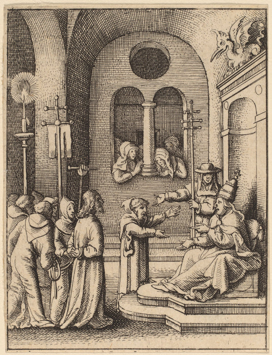 Jesus again before Caiaphas by Wenceslaus Hollar (Bohemian, 1607 - 1677), 16X12"(A3)Poster Print