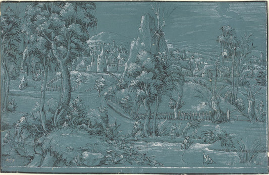 1544 by German 16th Century (Landscape with Men Fishing), 16X12"(A3)Poster Print