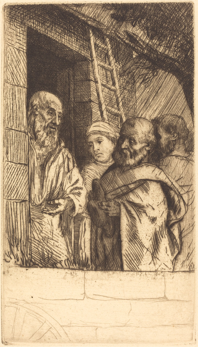 Saint Peter and Saint Paul at the Door of Bonhomme Misere (Saint Pierre et Saint Paula la port du Bonhomme Misere) by Alphonse Legros (French, 1837 - 1911), 16X12"(A3)Poster Print