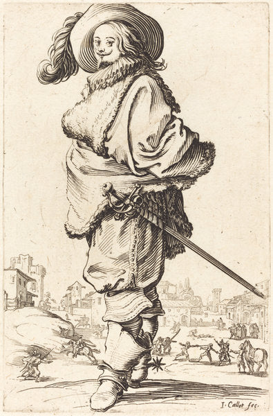 Noble Man with Fur Plastron by Jacques Callot (French, 1592 - 1635), 16X12"(A3)Poster Print