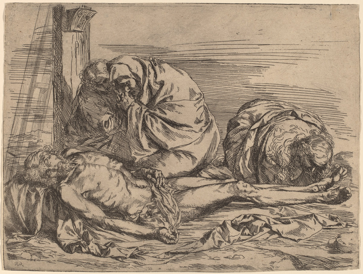 before 1624 by Follower of Jusepe de Ribera (The Lamentation), 16X12"(A3)Poster Print