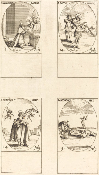 St. Bonaventura; St. Justus; St. Henry, Emperor; St. Antiochus by Jacques Callot (French, 1592 - 1635), 16X12"(A3)Poster Print