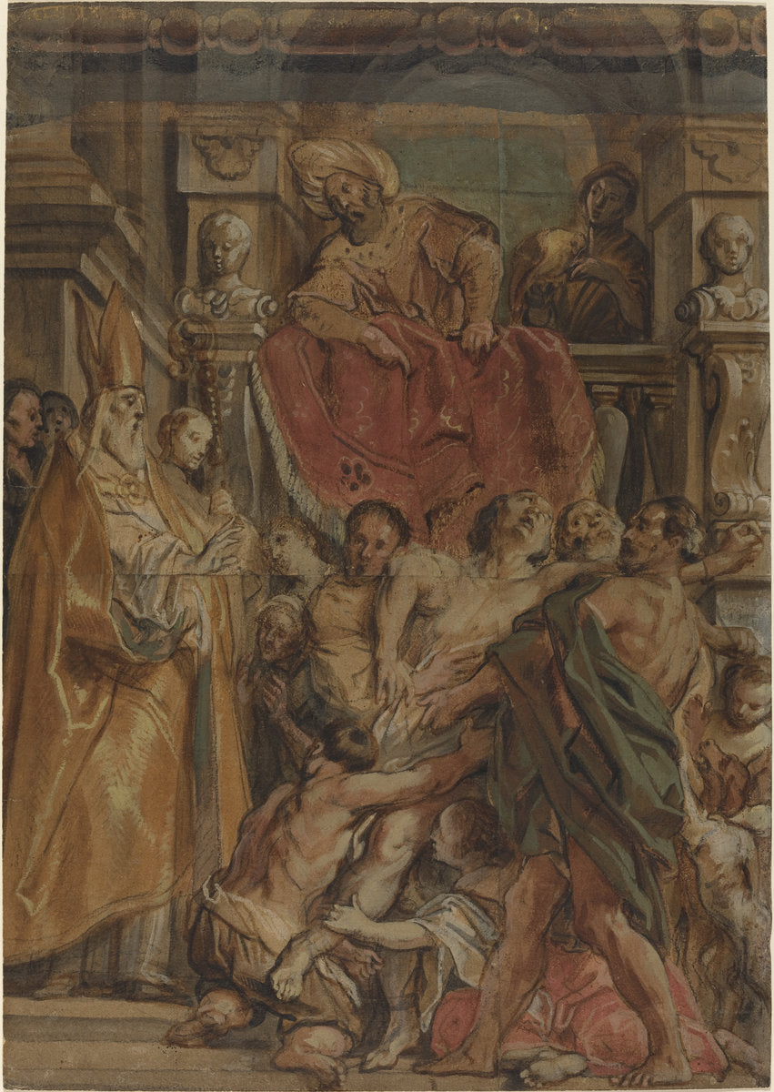 Saint Martin of Tours Healing the Servant of Tetrodius by Jacob Jordaens (Flemish, 1593 - 1678), 16X12"(A3)Poster Print