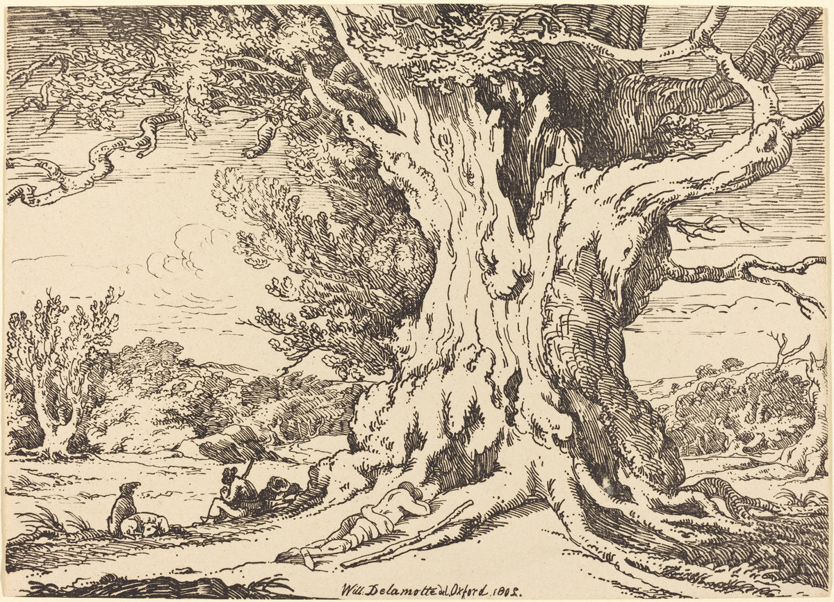 Resting, Men and Dogs under a Big Tree by William Alfred Delamotte (British, 1775 - 1863), 16X12"(A3)Poster Print