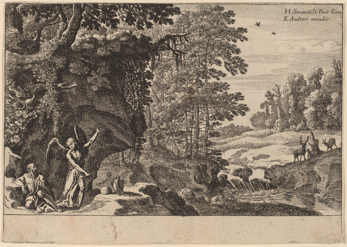 Elijah in the Wilderness by Herman van Swanevelt (Dutch, c. 1600 - 1655), 16X12"(A3)Poster Print