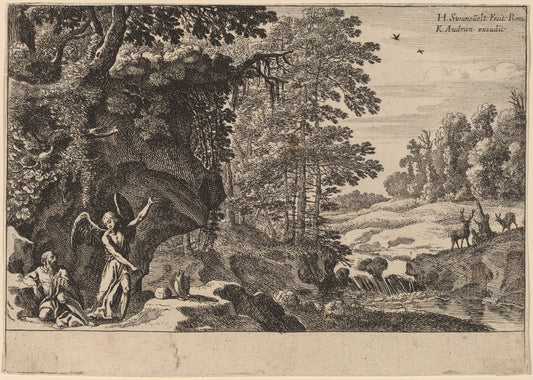 Elijah in the Wilderness by Herman van Swanevelt (Dutch, c. 1600 - 1655), 16X12"(A3)Poster Print