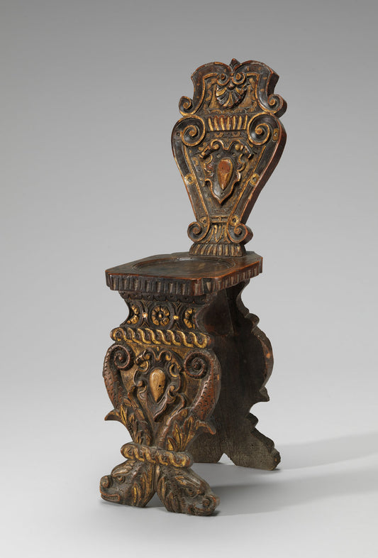 c. 1540/1560 by Italian 16th Century (Walnut Stool (Sgabello), Carved and Gilded), 16X12"(A3)Poster Print