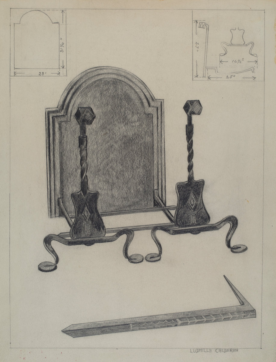 Andirons and Fireback by Ludmilla Calderon (American, active c. 1935), 16X12"(A3)Poster Print