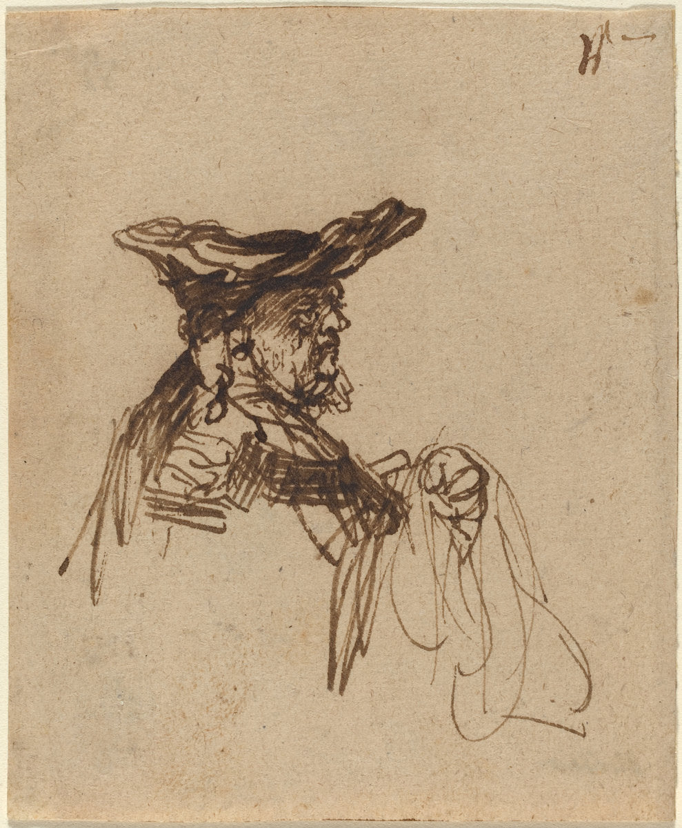 Bust of an Elderly Man in a Flat Cap by Rembrandt van Rijn (Dutch, 1606 - 1669), 16X12"(A3)Poster Print