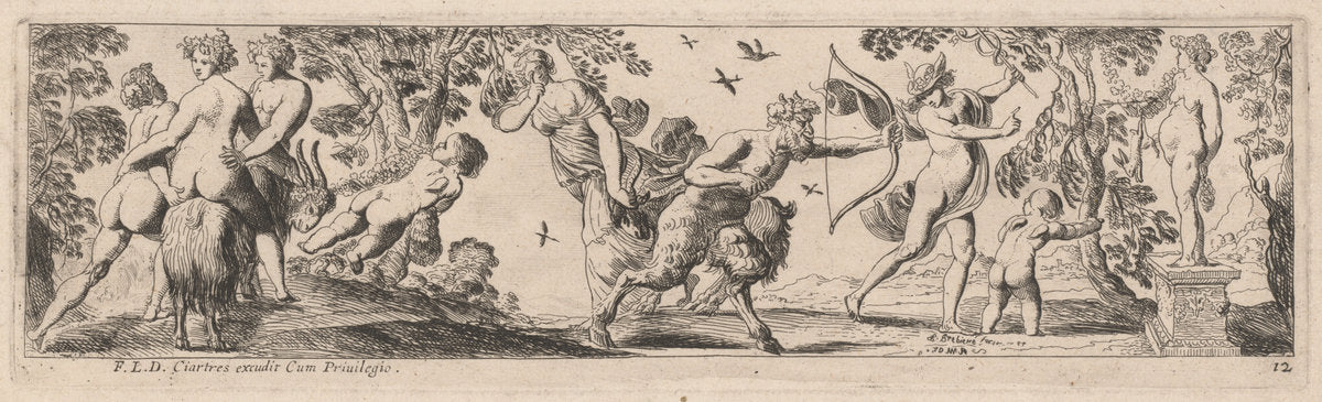 Satyr and Mercury Shooting at a Statue by Pierre Brebiette (French, 1598 - c. 1650), 16X12"(A3)Poster Print