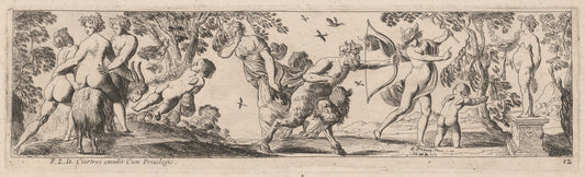 Satyr and Mercury Shooting at a Statue by Pierre Brebiette (French, 1598 - c. 1650), 16X12"(A3)Poster Print