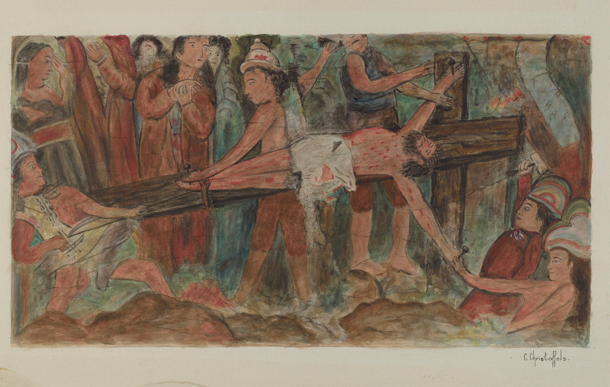 Stations of the Cross No. 11. "Jesus is Nailed to the Cross by Cornelius Christoffels (American, active c. 1935), 16X12"(A3)Poster Print
