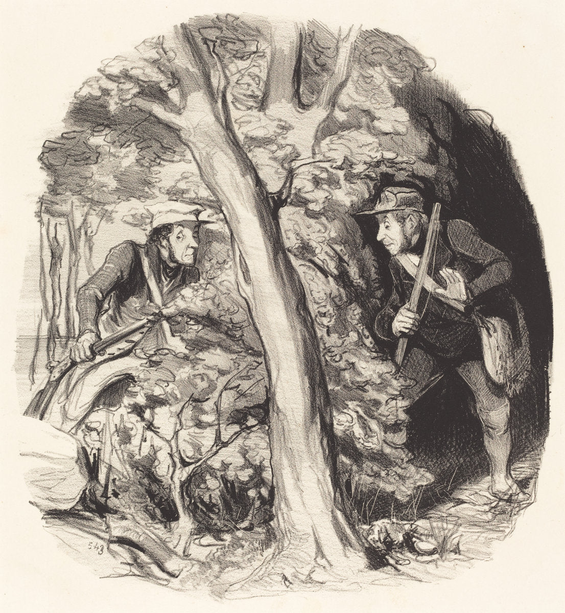 La Rencontre sous bois by Honoré Daumier (French, 1808 - 1879), 16X12"(A3)Poster Print