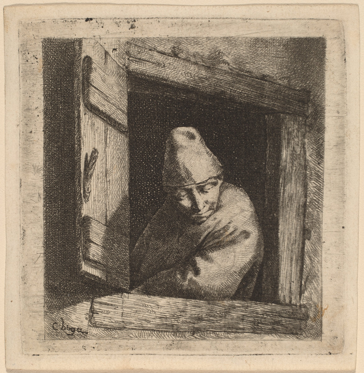 The Peasant in a Window by Cornelis Bega (Dutch, 1631/1632 - 1664), 16X12"(A3)Poster Print