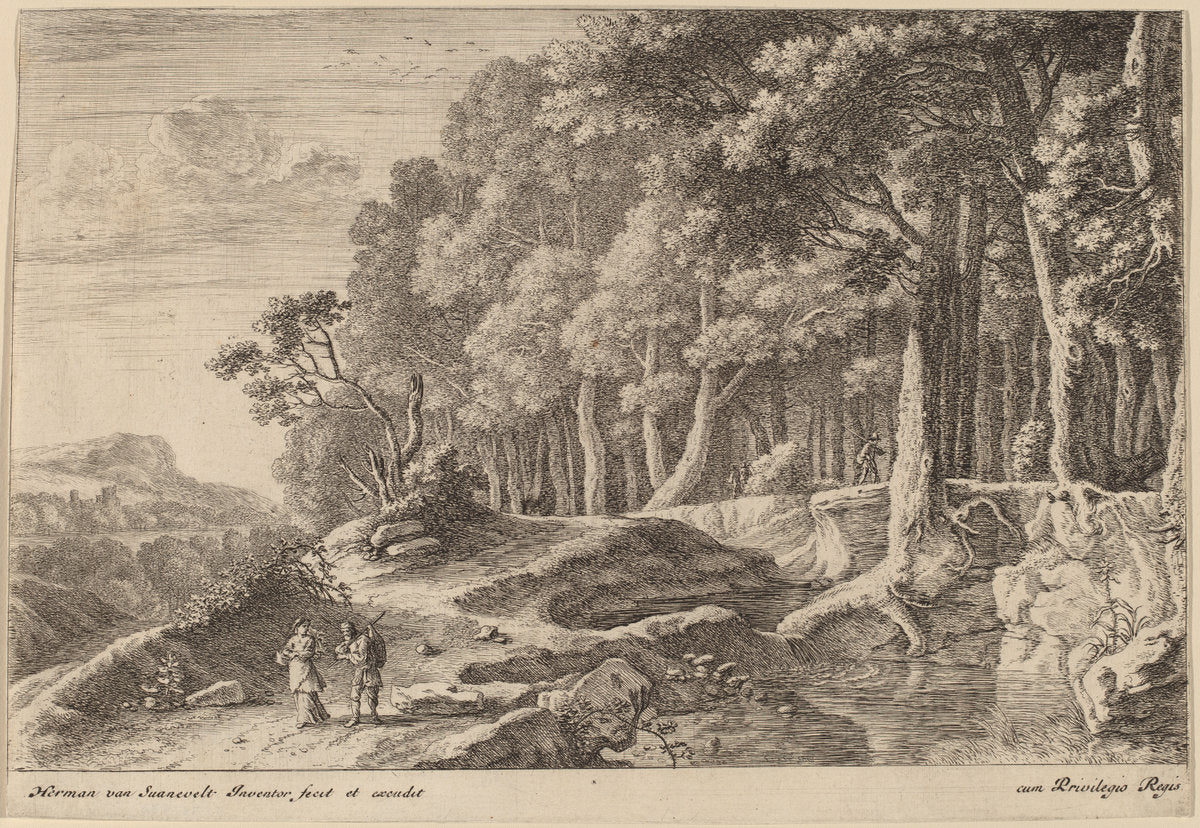 Woods Bordered by a Stream by Herman van Swanevelt (Dutch, c. 1600 - 1655), 16X12"(A3)Poster Print