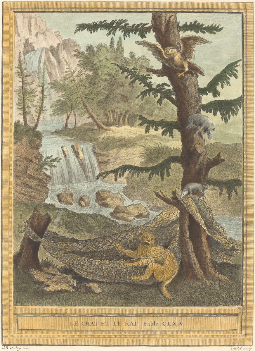 Le chat et le rat (The Cat and the Rat) by Quentin-Pierre Chedel after Jean-Baptiste Oudry (French, 1705 - 1763), 16X12"(A3)Poster Print