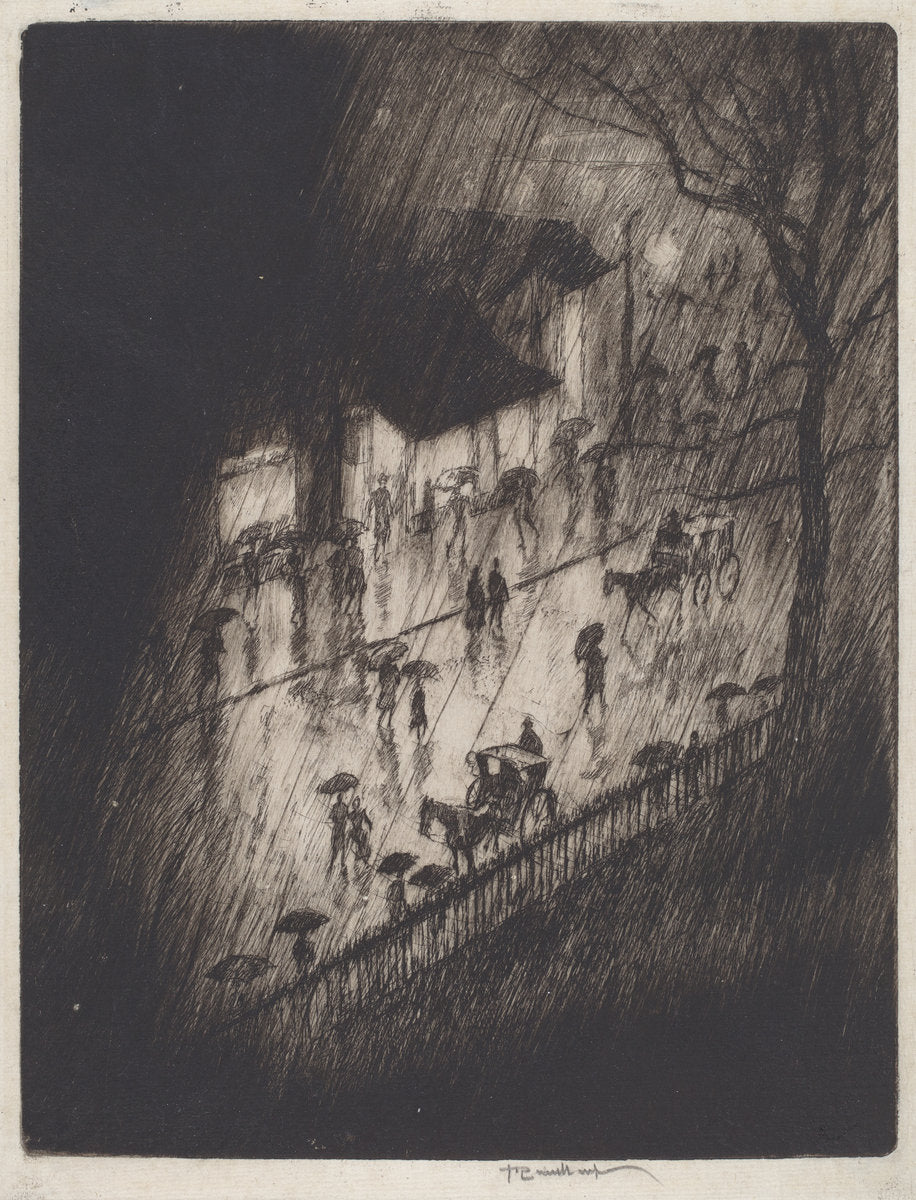 Rainy Night, Charing Cross Shops by Joseph Pennell (American, 1857 - 1926), 16X12"(A3)Poster Print