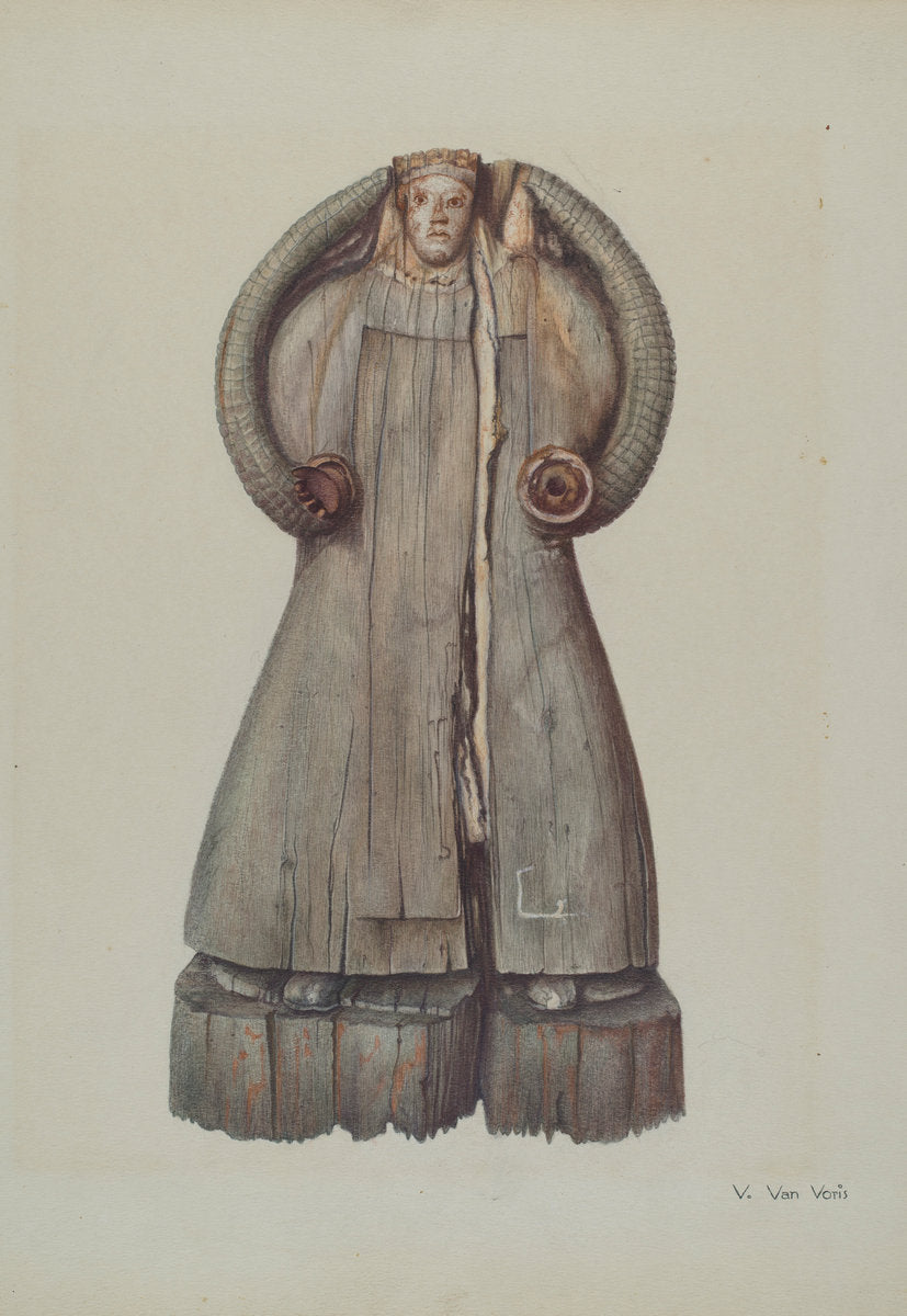 Carved Statue of the Virgin Mary by Vera Van Voris (American, active c. 1935), 16X12"(A3)Poster Print