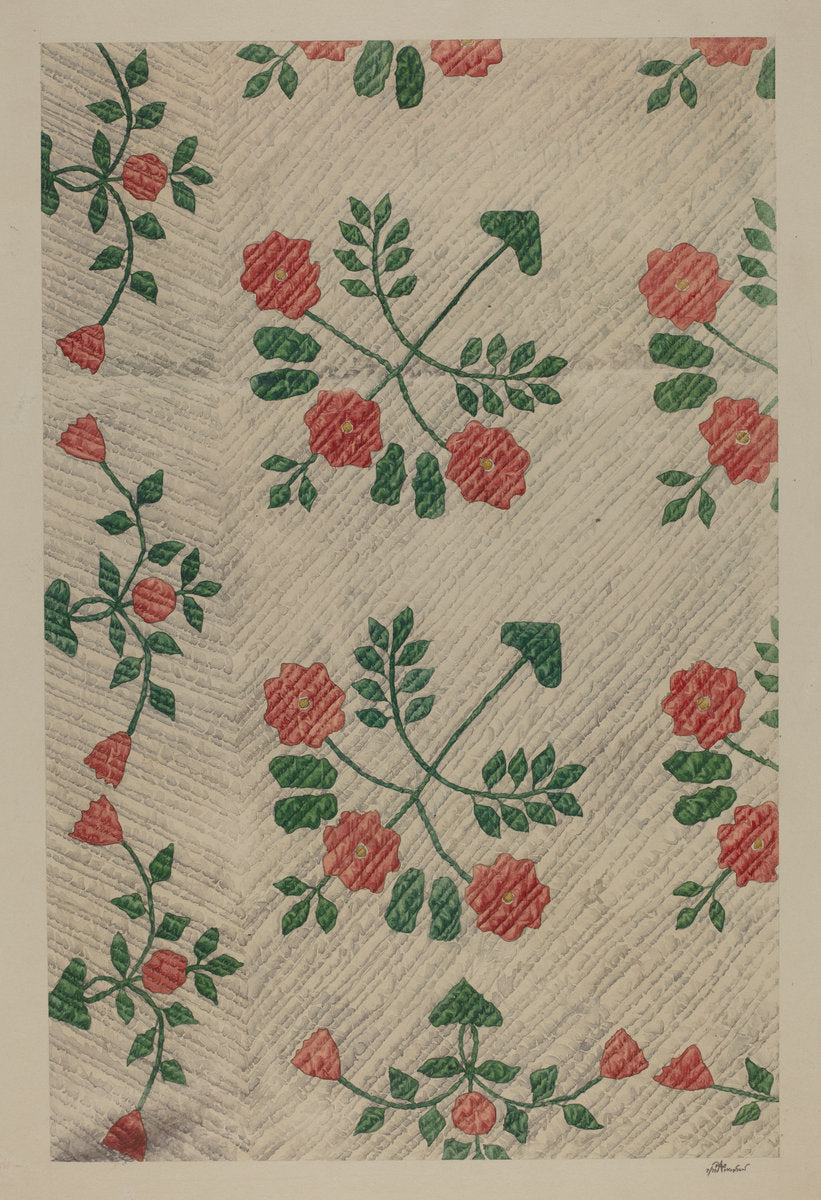 Quilt - Rose Design by Ralph Atkinson (American, active c. 1935), 16X12"(A3)Poster Print