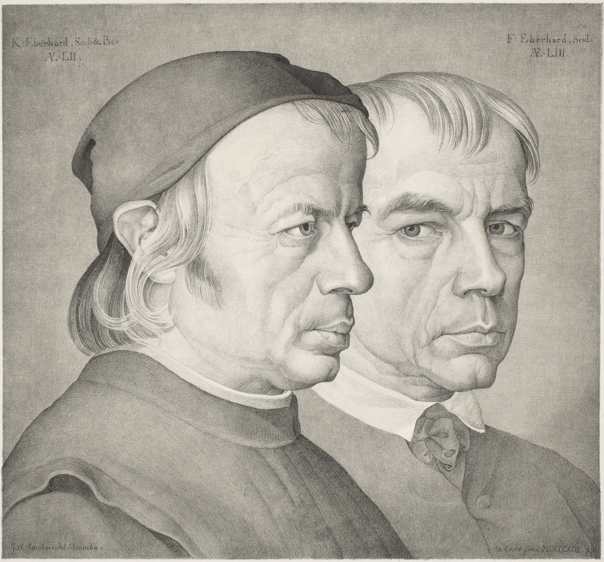 The Brothers Konrad and Franz Eberhard by Johann Anton Ramboux (German, 1790 - 1866), 16X12"(A3)Poster Print
