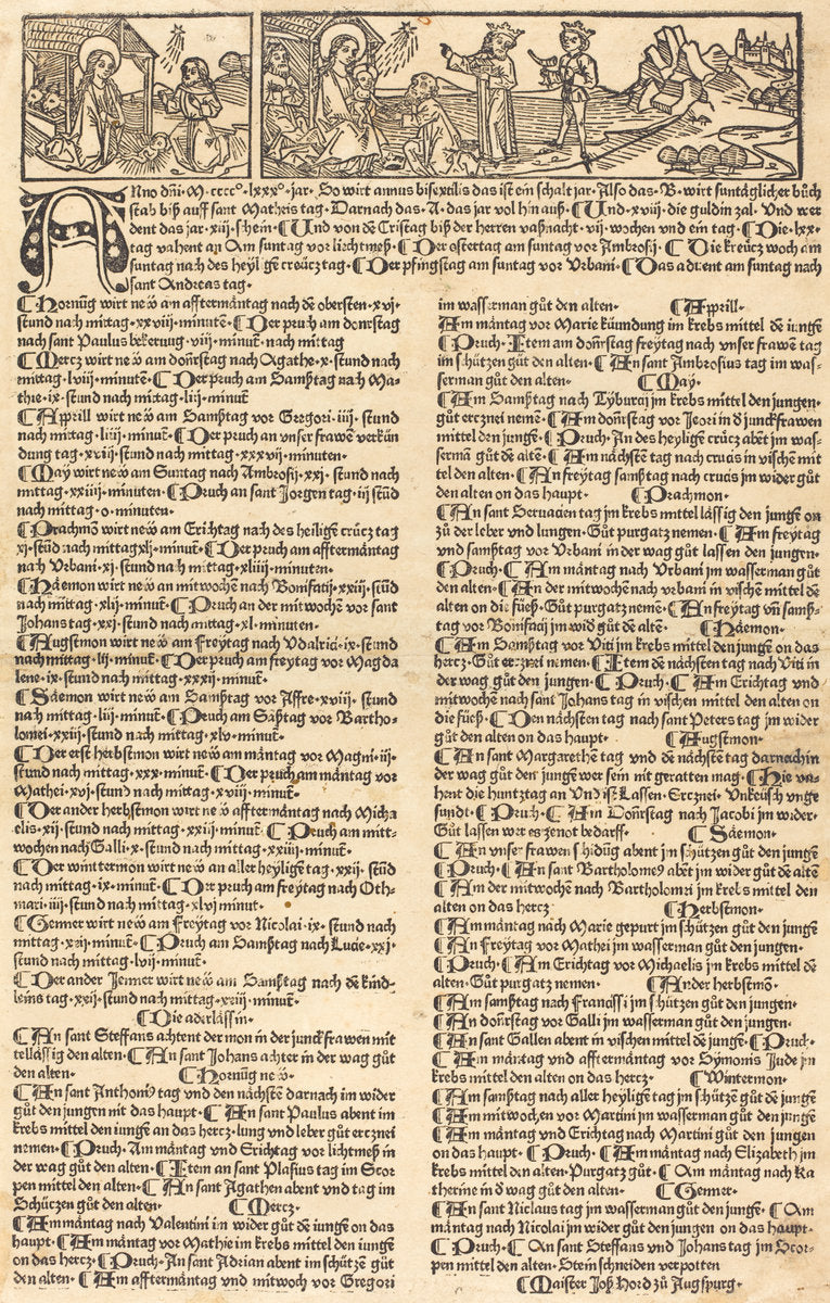 1475 by German 15th Century (Calendar with the Nativity and Adoration), 16X12"(A3)Poster Print