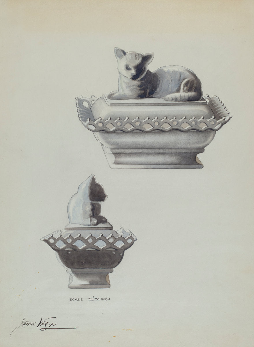 Covered Dish (Cat) by James Vail (American, active c. 1935), 16X12"(A3)Poster Print