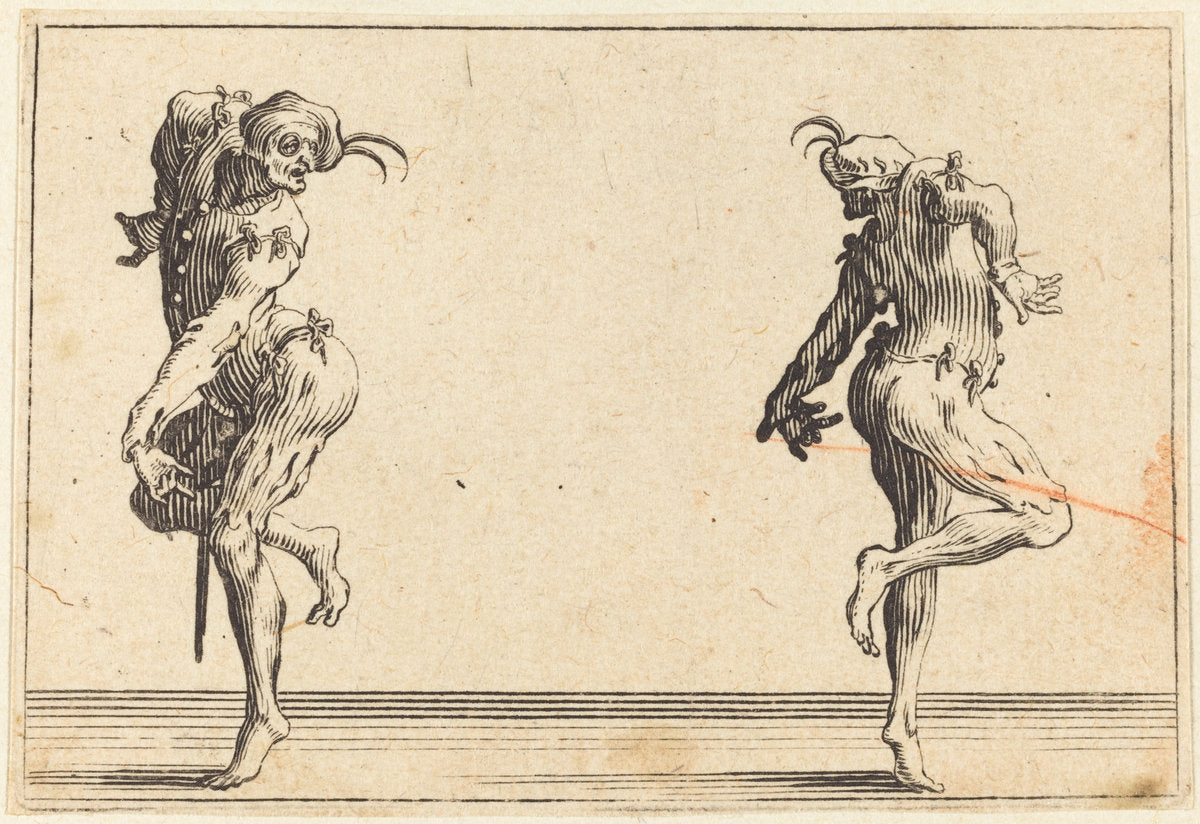 Two Pantaloons Dancing by Jacques Callot (French, 1592 - 1635), 16X12"(A3)Poster Print