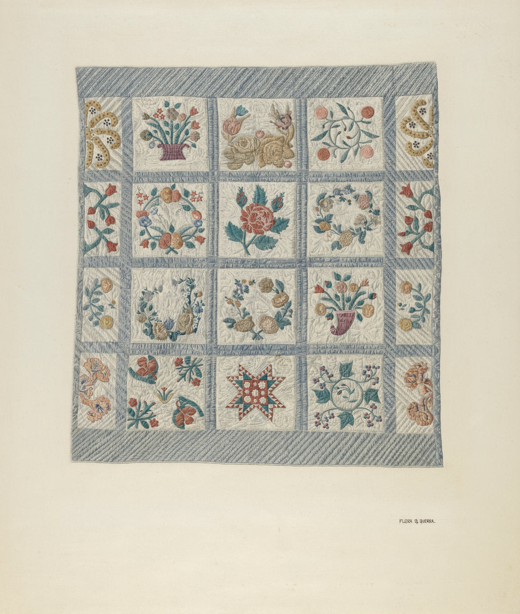 Friendship Quilt by Flora G. Guerra (American, 1900 - 1989), 16X12"(A3)Poster Print