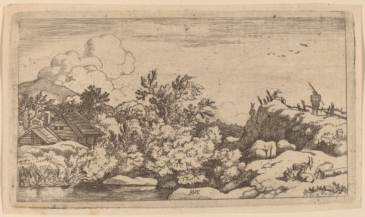 Goat Herd on a Hill by Allart van Everdingen (Dutch, 1621 - 1675), 16X12"(A3)Poster Print
