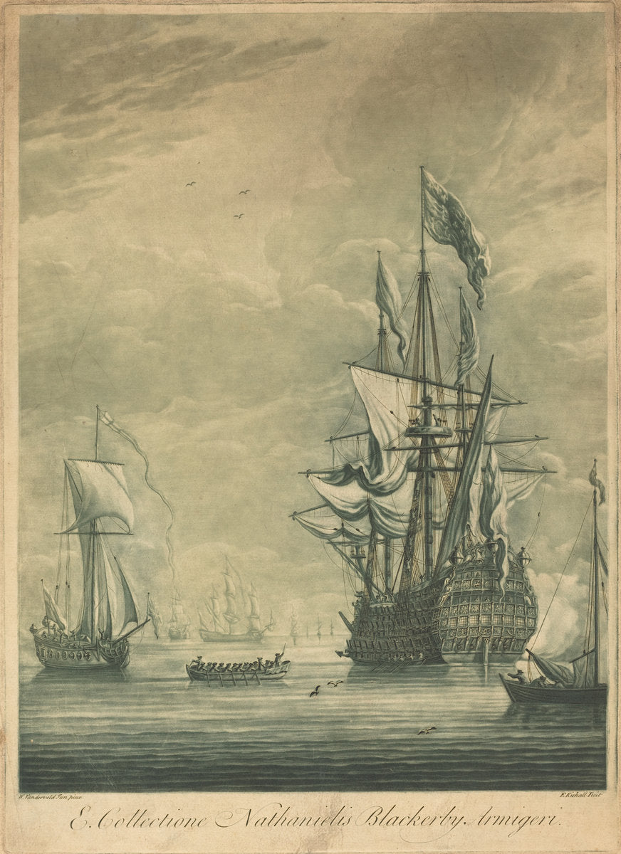 Shipping Scene from the Collection of Nathaniel Blackerby by Elisha Kirkall after Willem van de Velde the Younger (English, c. 1682 - 1742), 16X12"(A3)Poster Print