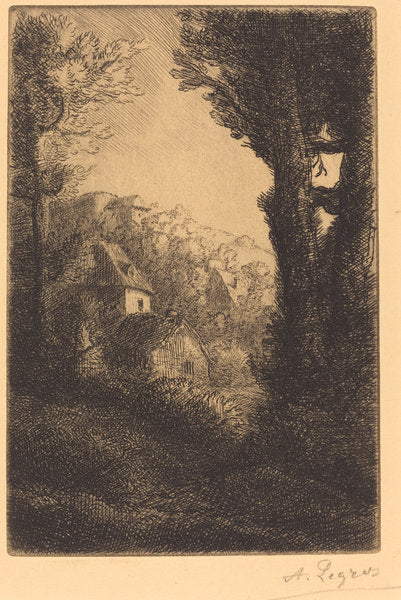 Farm on a Hillside in Sunlight (La ferme du coteau; Effet de soleil sur le coteau) by Alphonse Legros (French, 1837 - 1911), 16X12"(A3)Poster Print