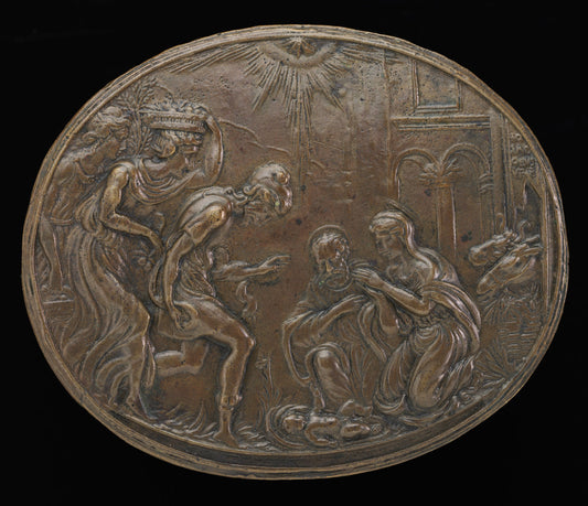 The Adoration of the Shepherds by Gian Jacopo Caraglio (Italian, c. 1500 - 1565), 16X12"(A3)Poster Print