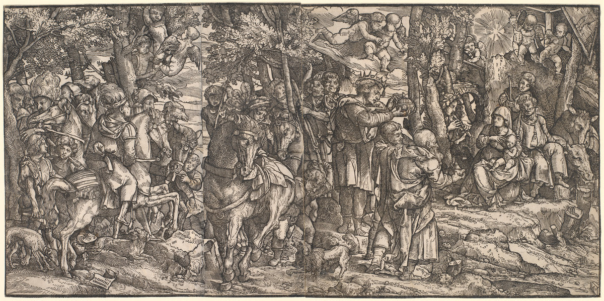 The Adoration of the Magi by Domenico Campagnola (Venetian, before 1500 - 1564), 16X12"(A3)Poster Print