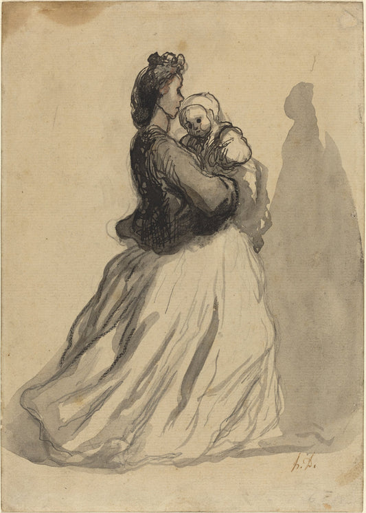 Mother and Baby by Honoré Daumier (French, 1808 - 1879), 16X12"(A3)Poster Print