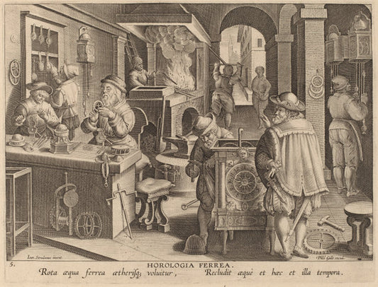 Clockmaking: pl.5 by Theodor Galle after Jan van der Straet (Flemish, c. 1571 - 1633), 16X12"(A3)Poster Print