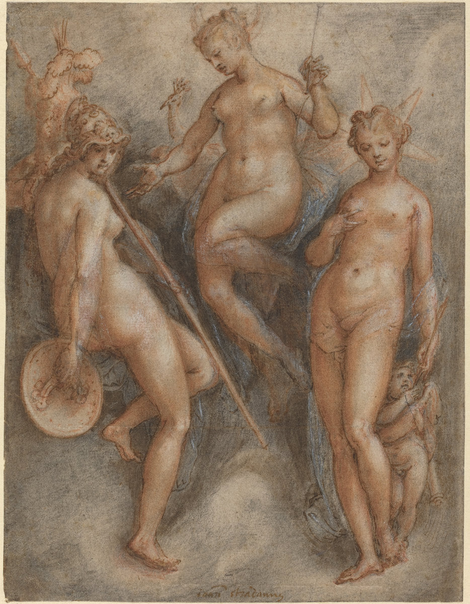 Three Goddesses: Minerva, Juno and Venus by Jan van der Straet (Flemish, 1523 - 1605), 16X12"(A3)Poster Print
