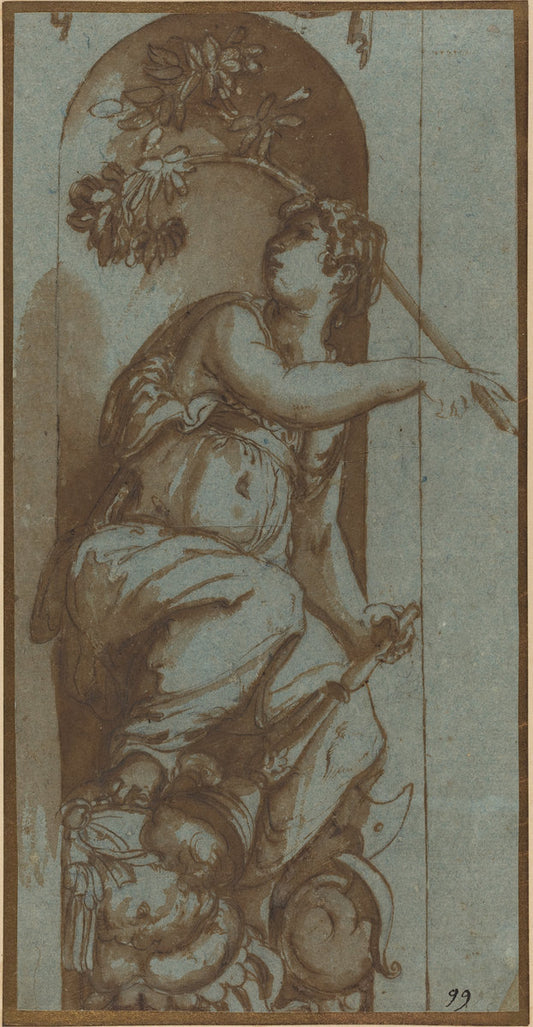 pen and brown ink and wash on blue laid paper; laid down by Italian 16th Century after Giorgio Vasari (Allegory of Peace), 16X12"(A3)Poster Print