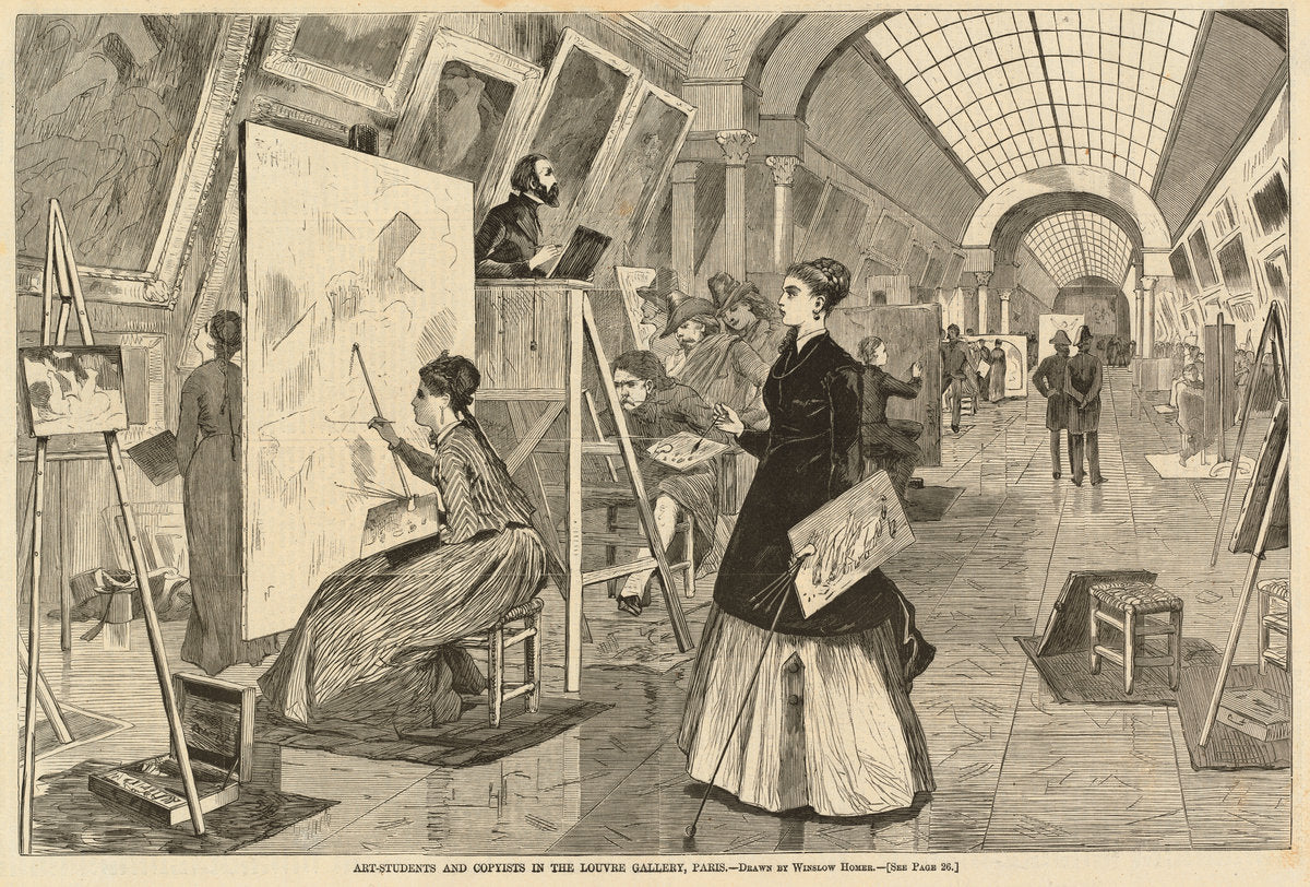 published 1868 by after Winslow Homer (Art-Students and Copyists in the Louvre Gallery, Paris), 16X12"(A3)Poster Print
