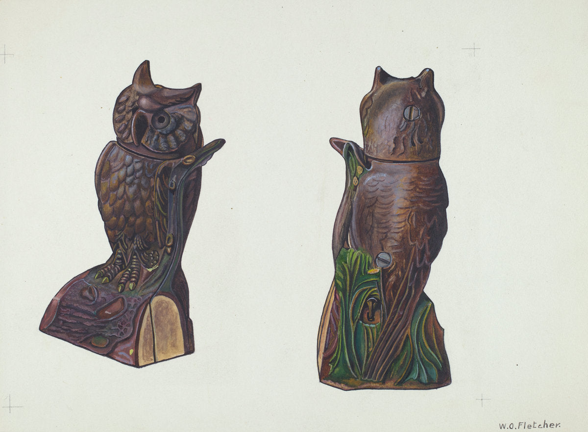 Owl on Log Bank by William O. Fletcher (American, active c. 1935), 16X12"(A3)Poster Print