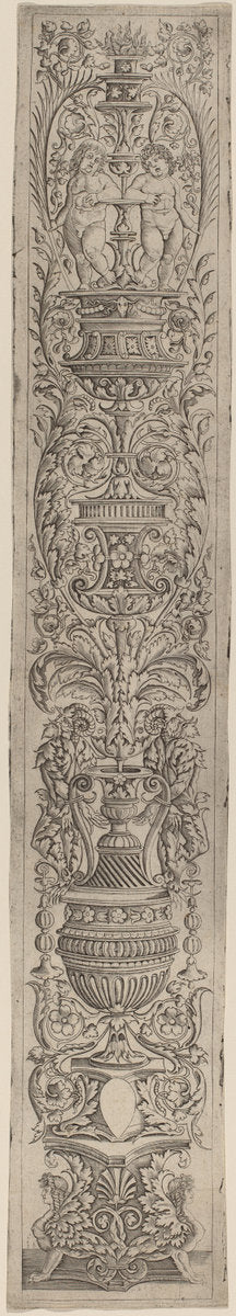 Ornament Panel: Two Sphinxes and Two  Children Holding Palms by Giovanni Pietro Birago and Zoan Andrea (Italian, active 1471 - 1513 or after), 16X12"(A3)Poster Print