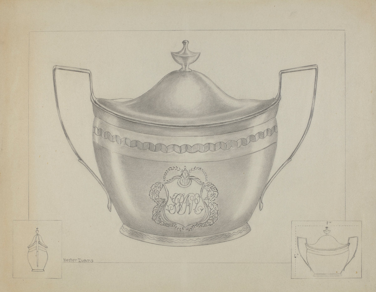 Silver Sugar Bowl with Cover by Hester Duany (American, 1891 - 1964), 16X12"(A3)Poster Print