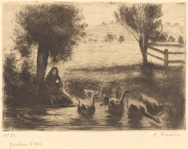 Goose Girl (Gardeuse d'oies) by Camille Pissarro (French, 1830 - 1903), 16X12"(A3)Poster Print