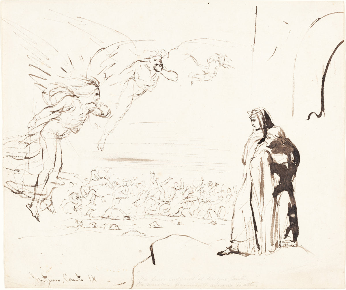 Scene from the Inferno (canto IX) by William Etty (British, 1787 - 1849), 16X12"(A3)Poster Print