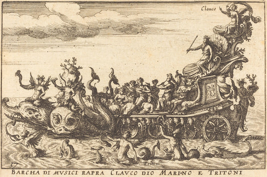 Barcha di musici rapra Clauco dio Marino e Tritoni by Balthasar Moncornet after Remigio Cantagallina (French, c. 1600 - 1668), 16X12"(A3)Poster Print